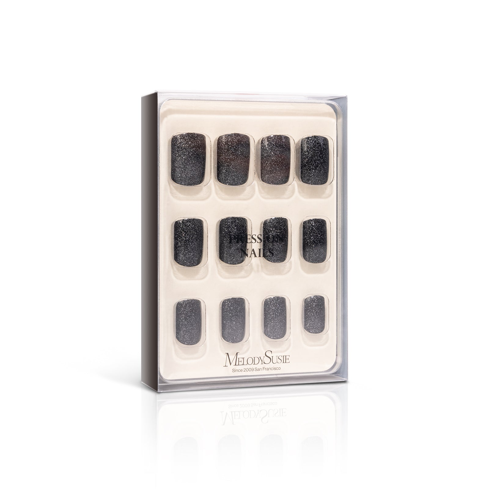 Acrylic Press On Nails - Short Square Black