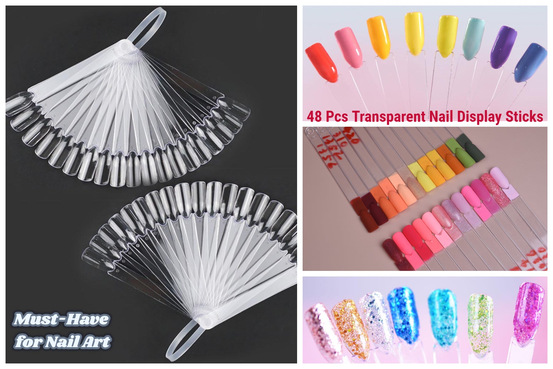 48 Pcs Transparent Nail Display Sticks