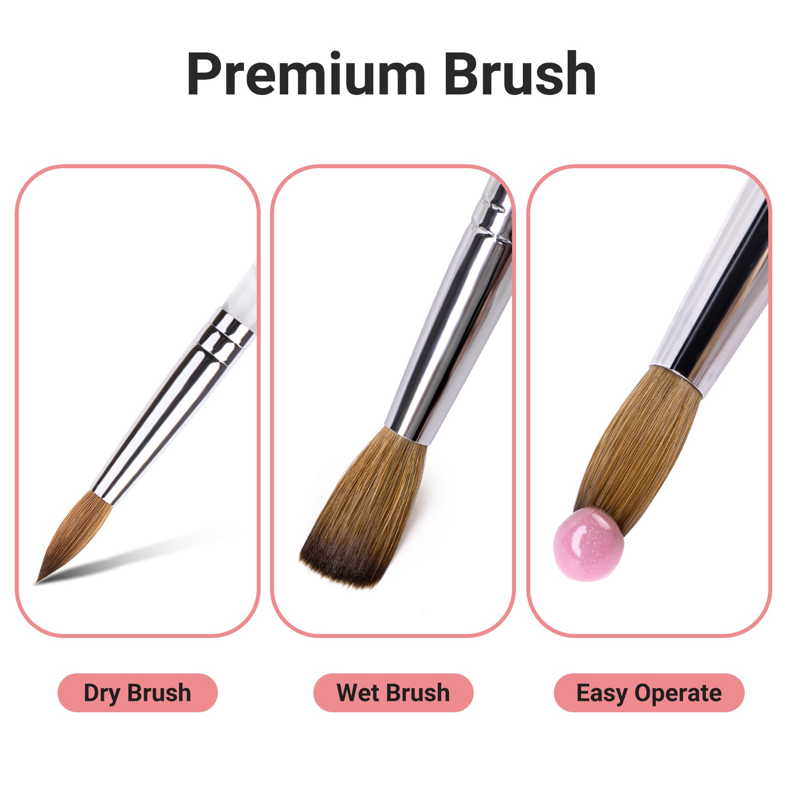 4 pcs Acrylic Nail Brush Round Shaped Handle Acrylic Brush Nail