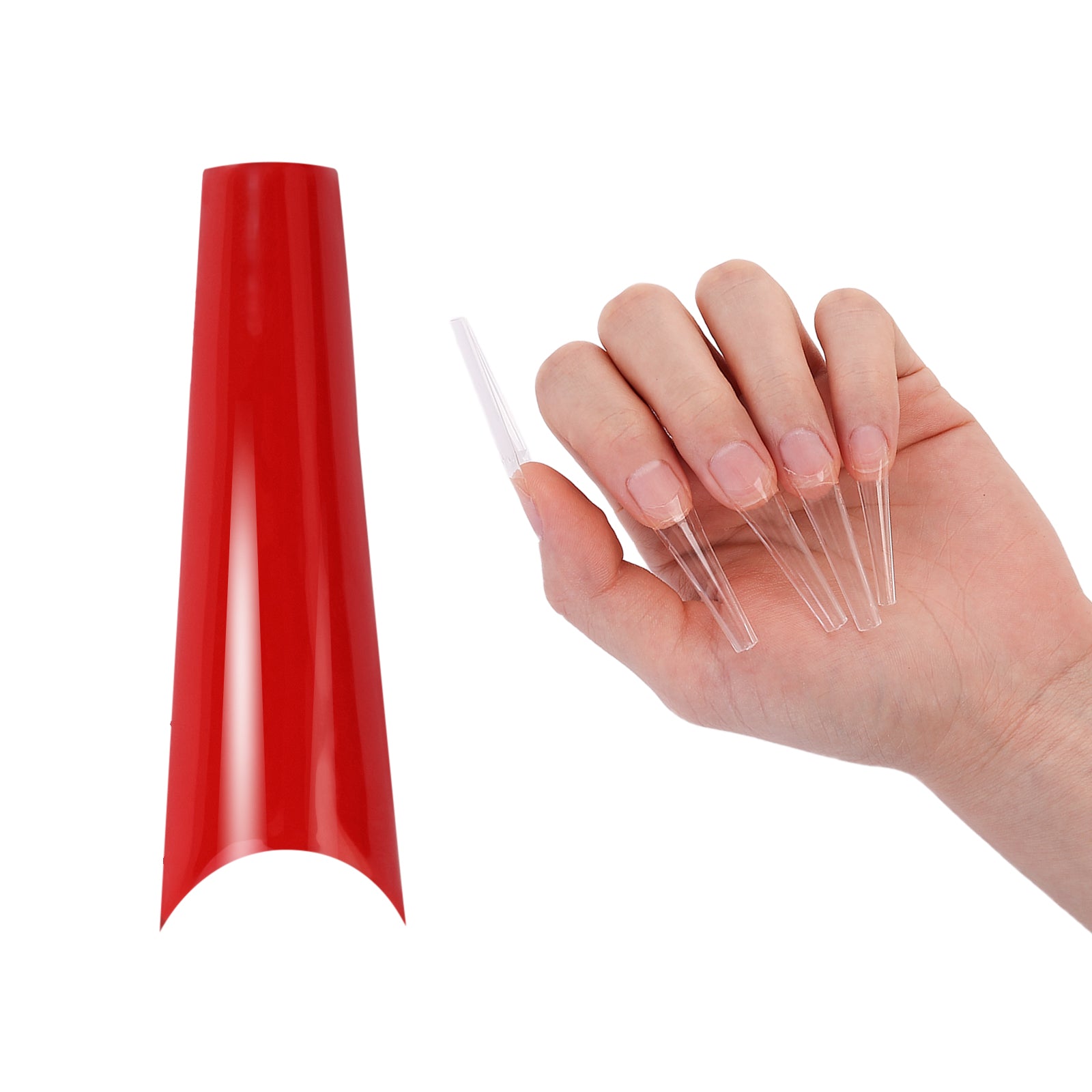 Long Coffin Nail Tips – Clear Half Cover