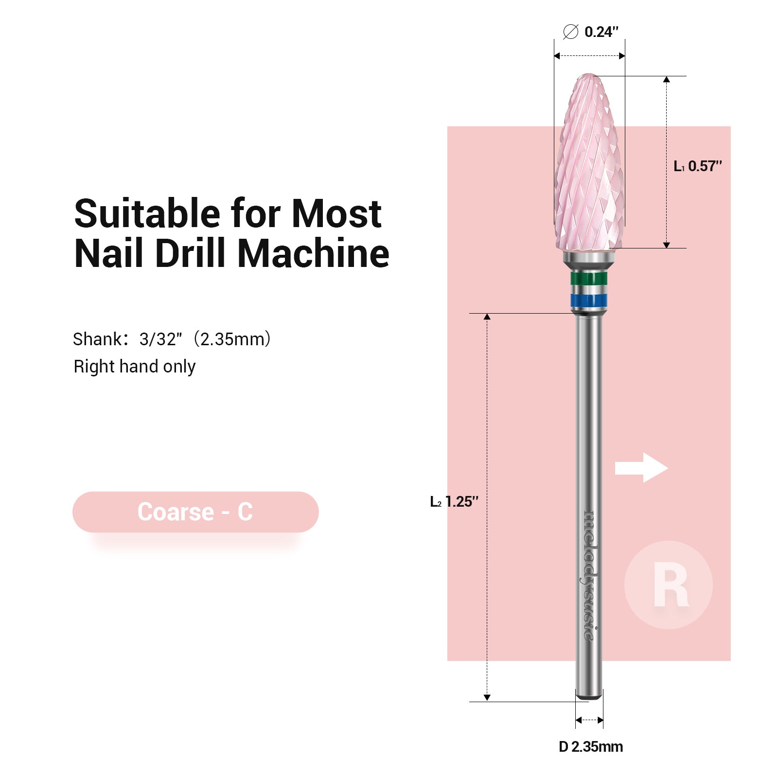 Ceramic Nail Drill Bits Pink-Coarse(1pc)