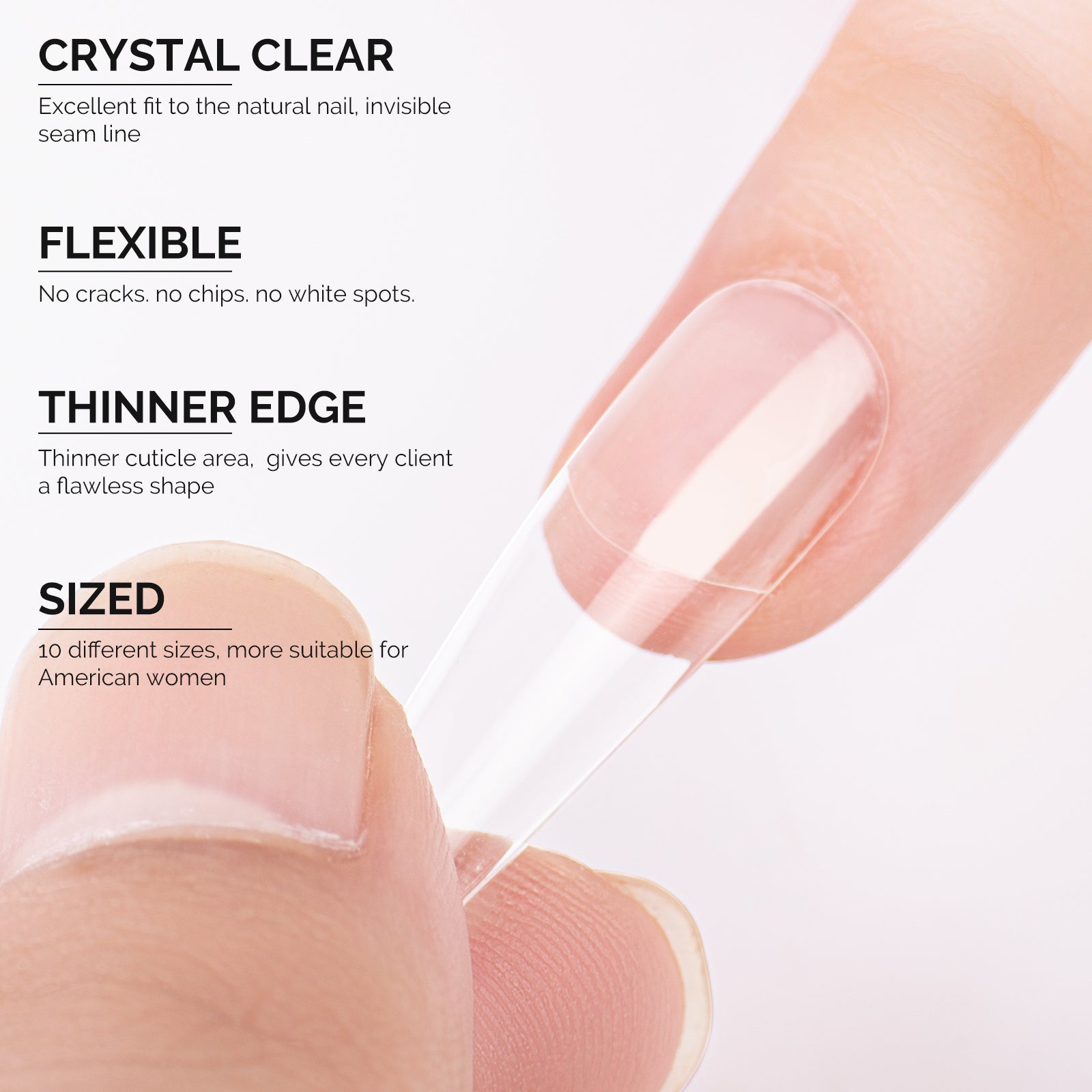 Long Square Nail Tips – Clear Half Cover