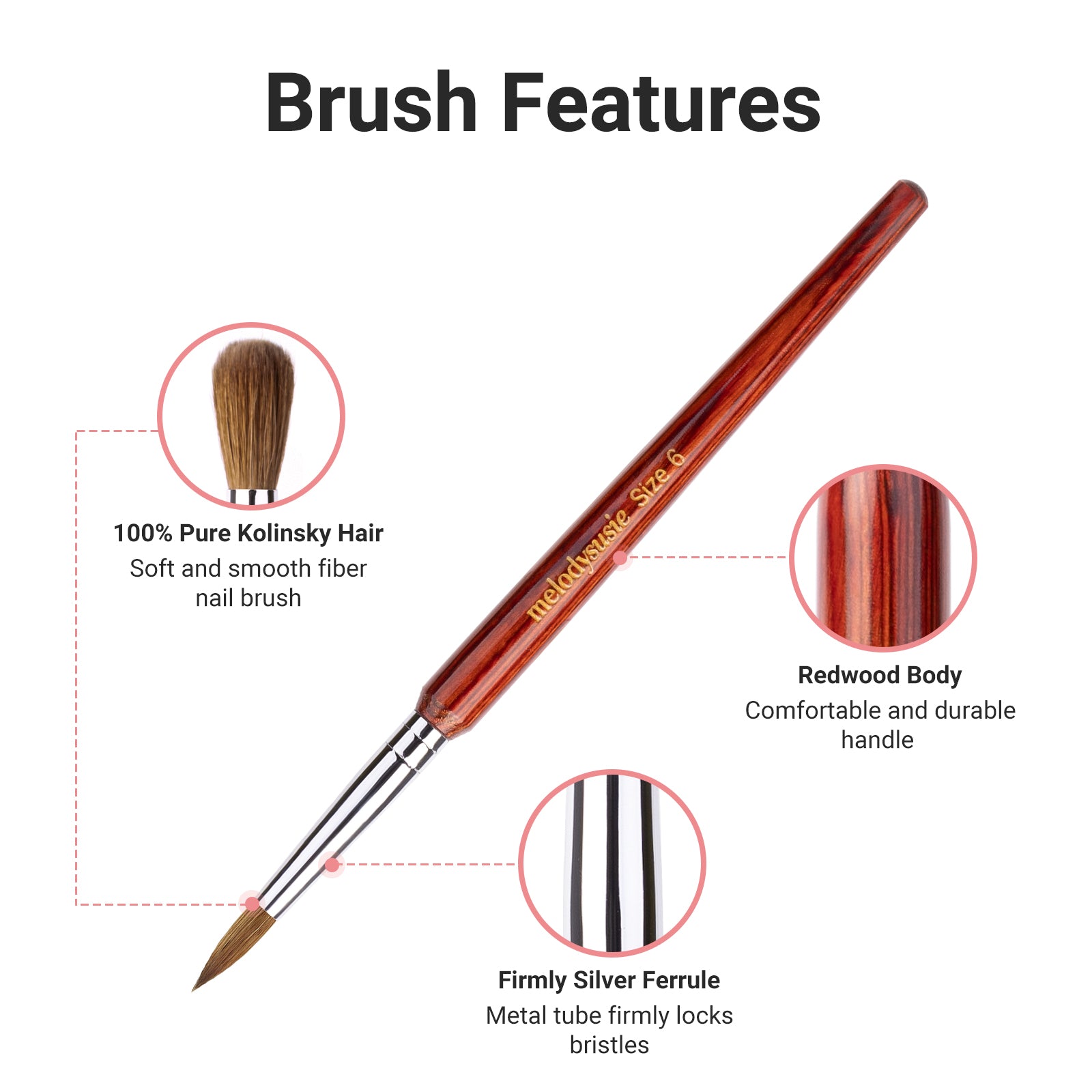 Kolinsky Acrylic Nail Brush - Rosewood Handle