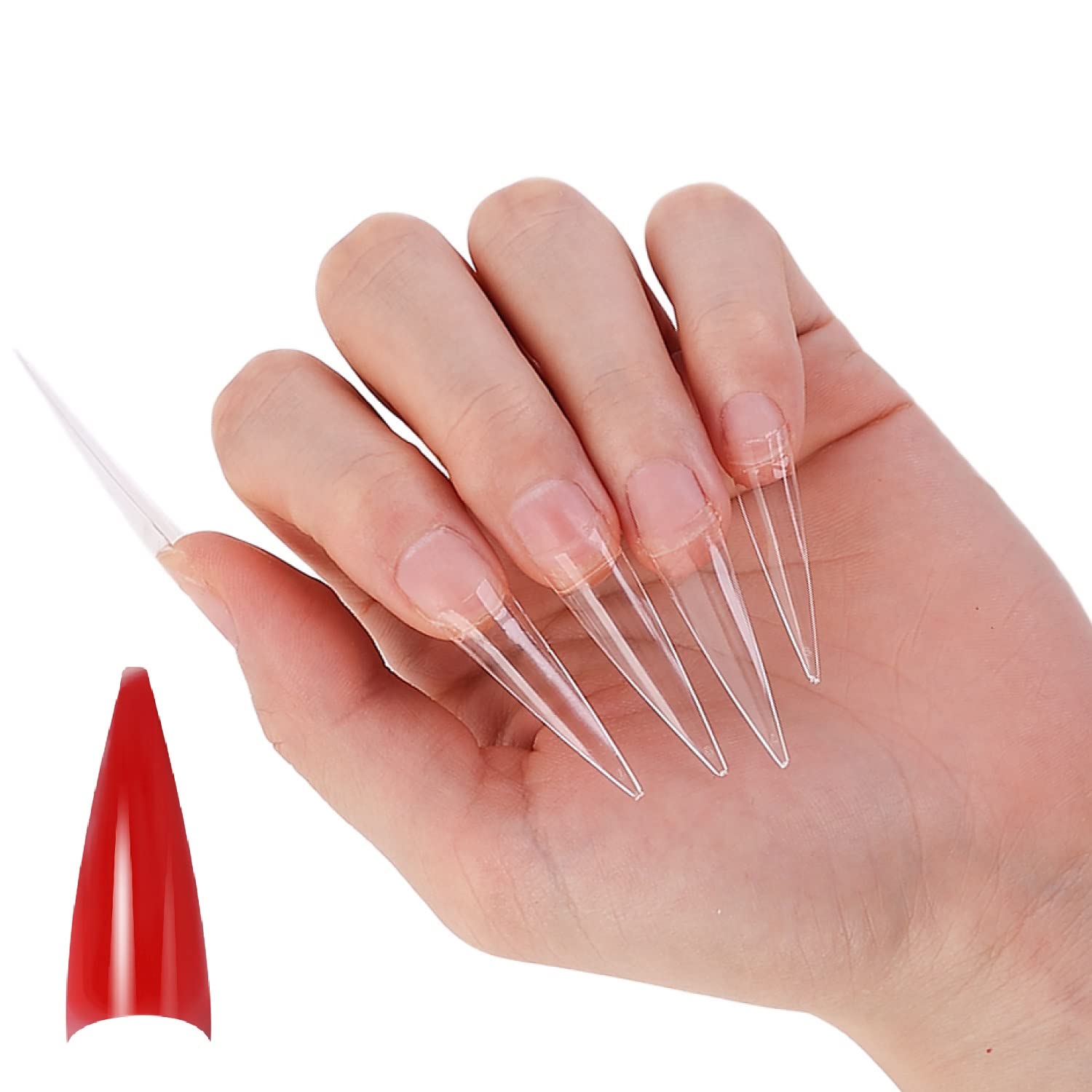 Long Stiletto Nail Tips – Clear Half Cover