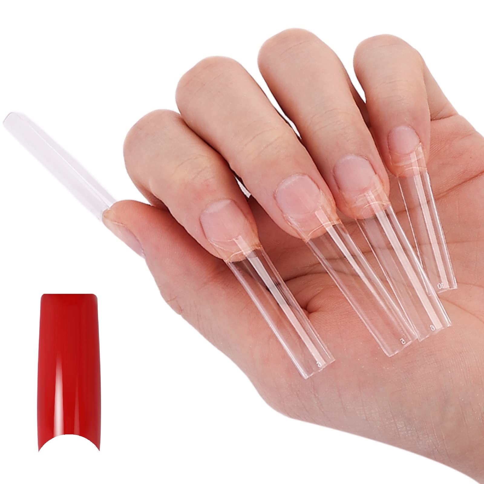 XXL Long Square Nail Tips – Clear Half Cover
