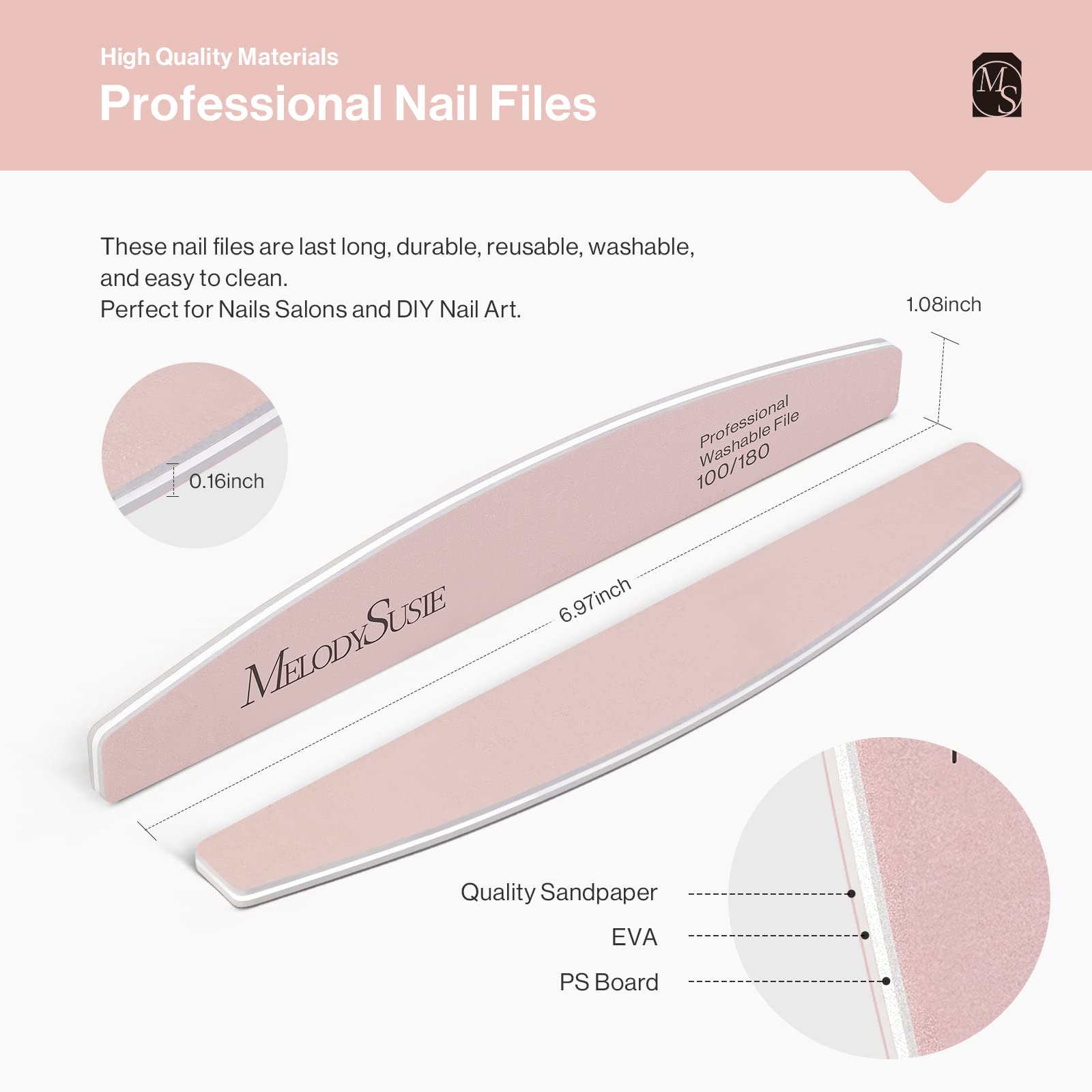 Washable Halfmoon Nail Files 100/180 - Pink