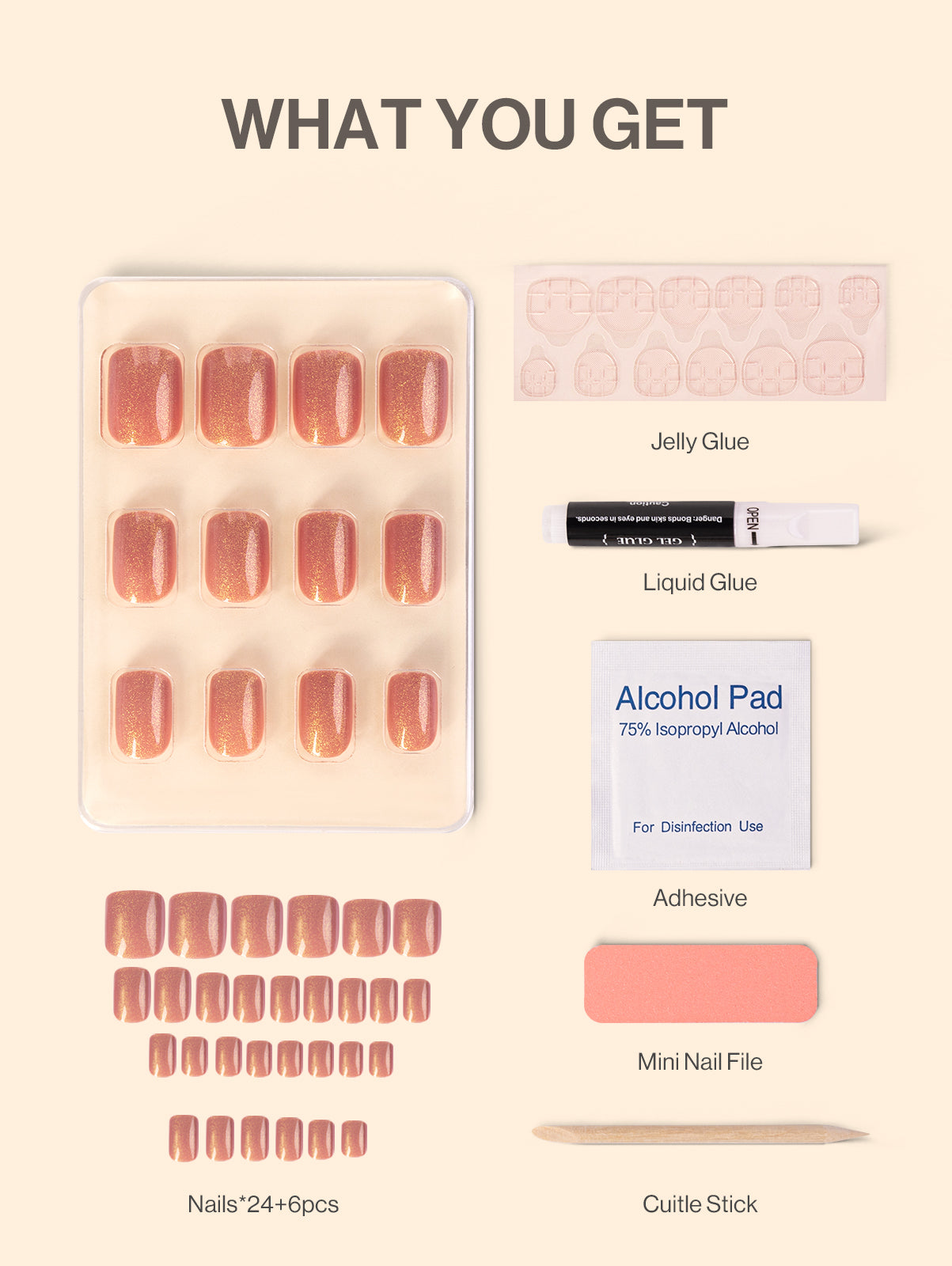 Acrylic Press On Nails - Short Square Rose Pink
