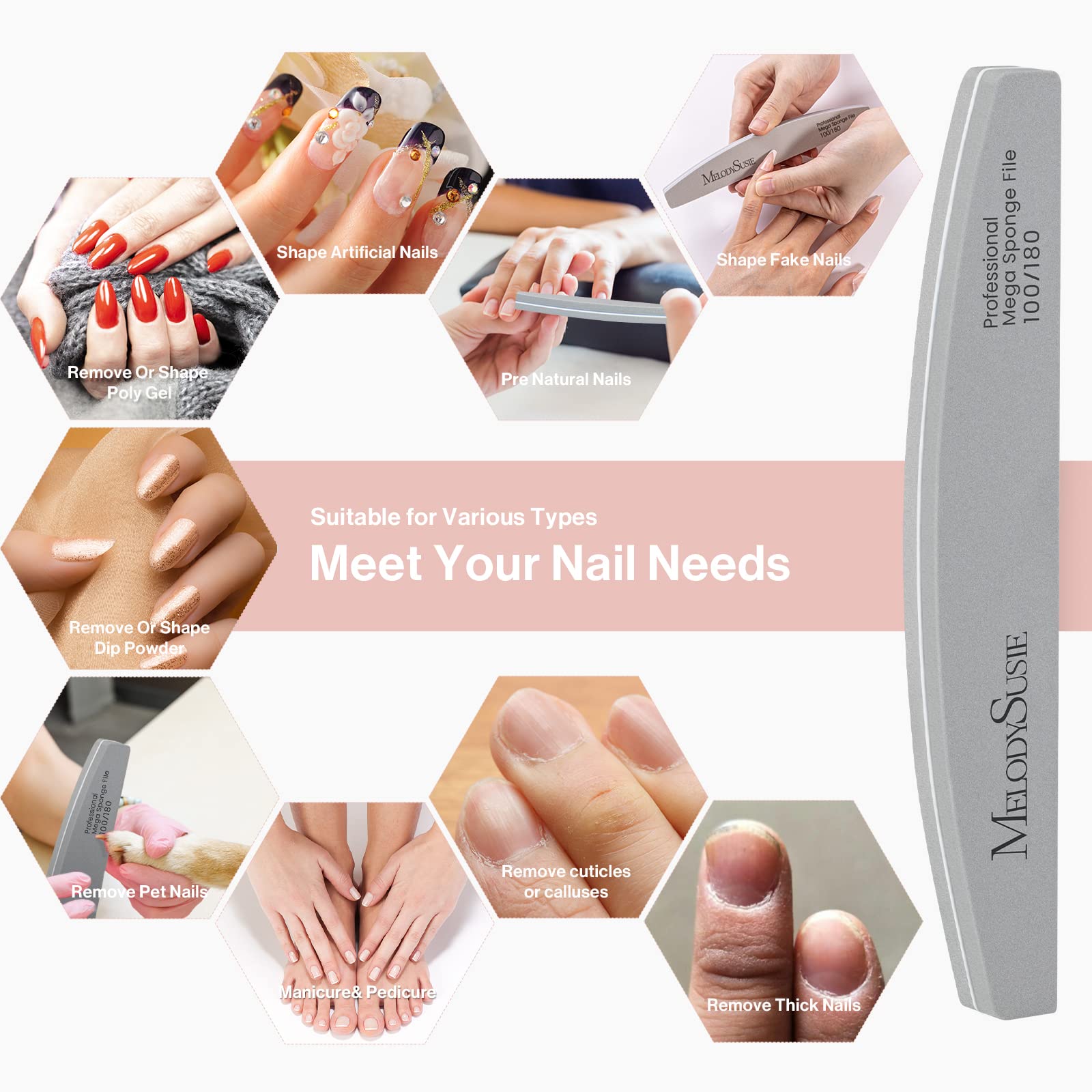 Washable Sponge Halfmoon Nail Files 100/180 - Gray-Black