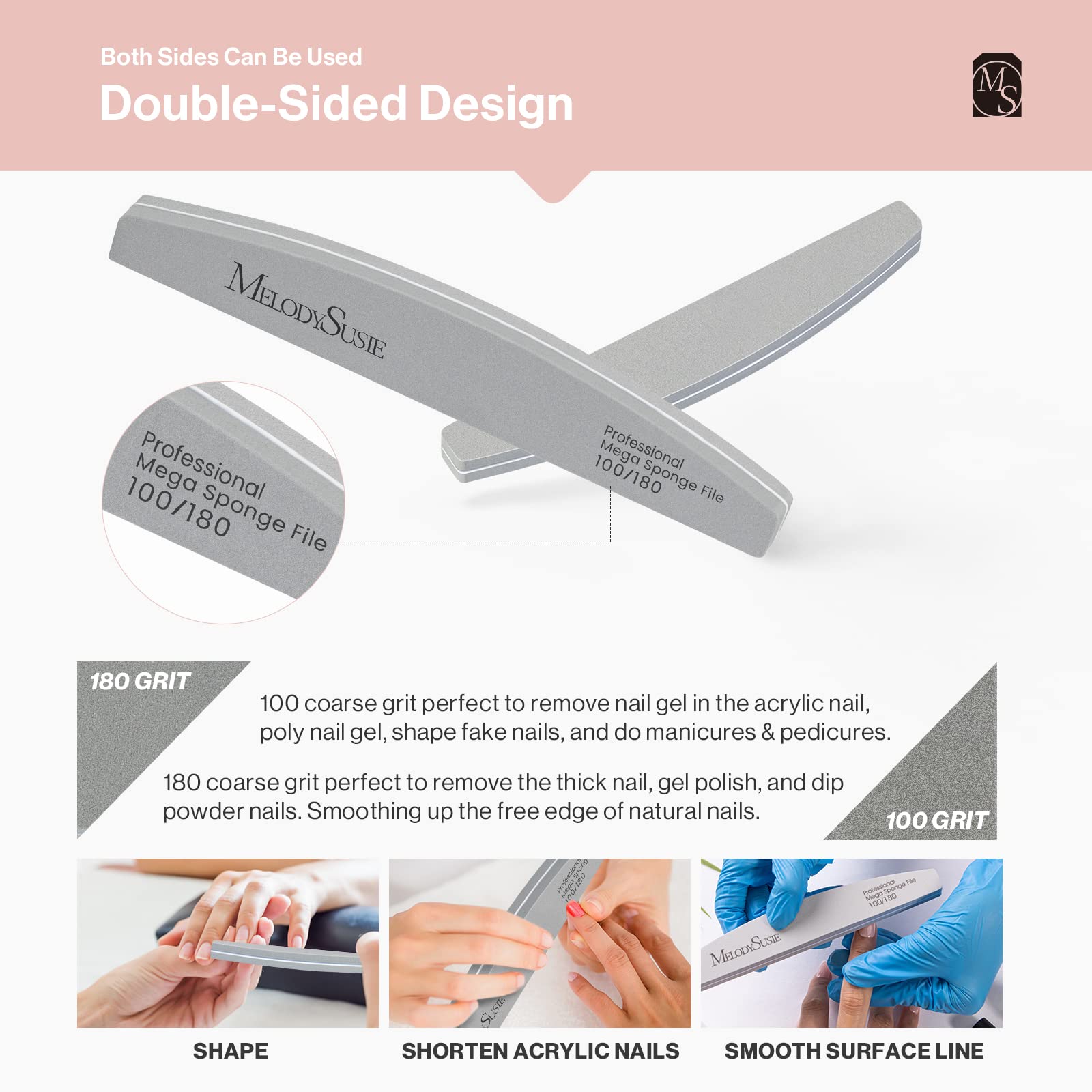 Washable Sponge Halfmoon Nail Files 100/180 - Gray-Black