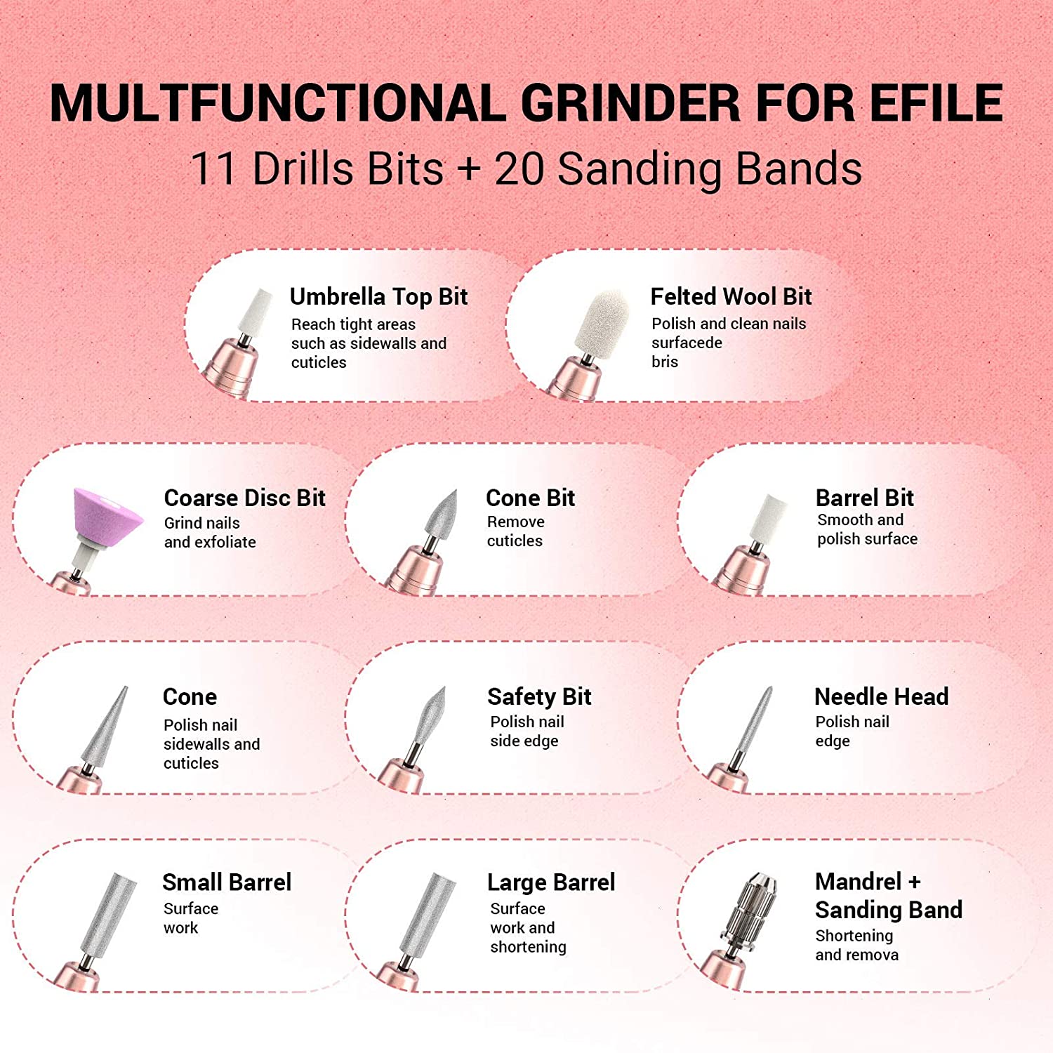Electric Nail Drill Nail File Drill Machine Manicure Pedicure Drill Kit  11 in 1 USB Electric