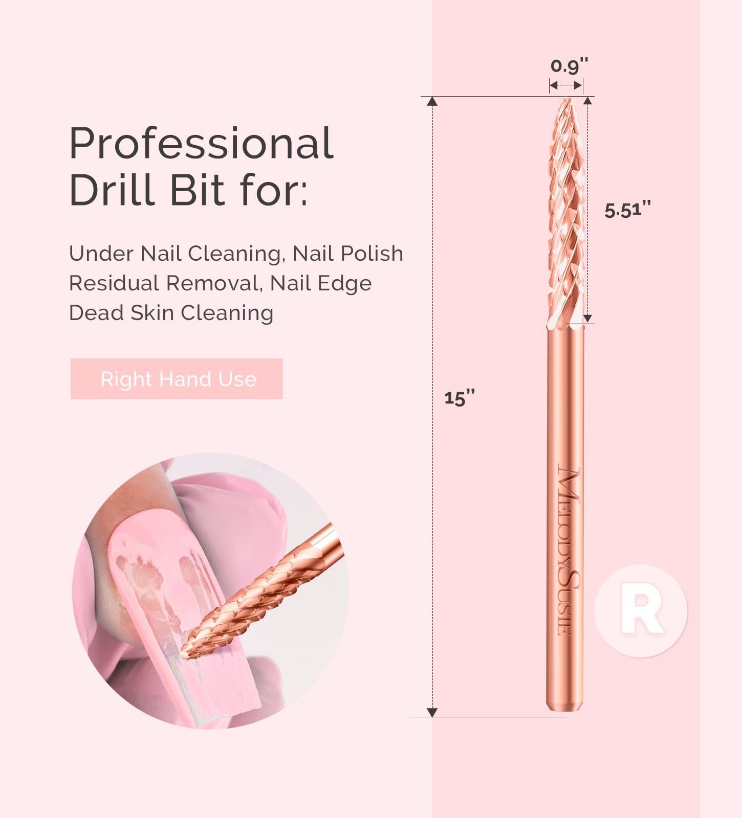 Tungsten Carbide Safety Under Nail Cleaner Nail Drill Bit Rose Gold
