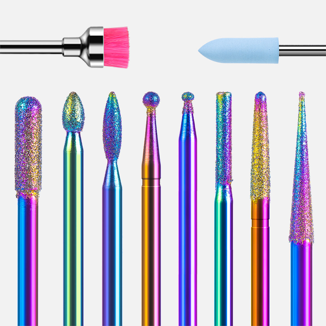 Colorful Diamond Cuticle Nail Drill Bits Set 10Pcs