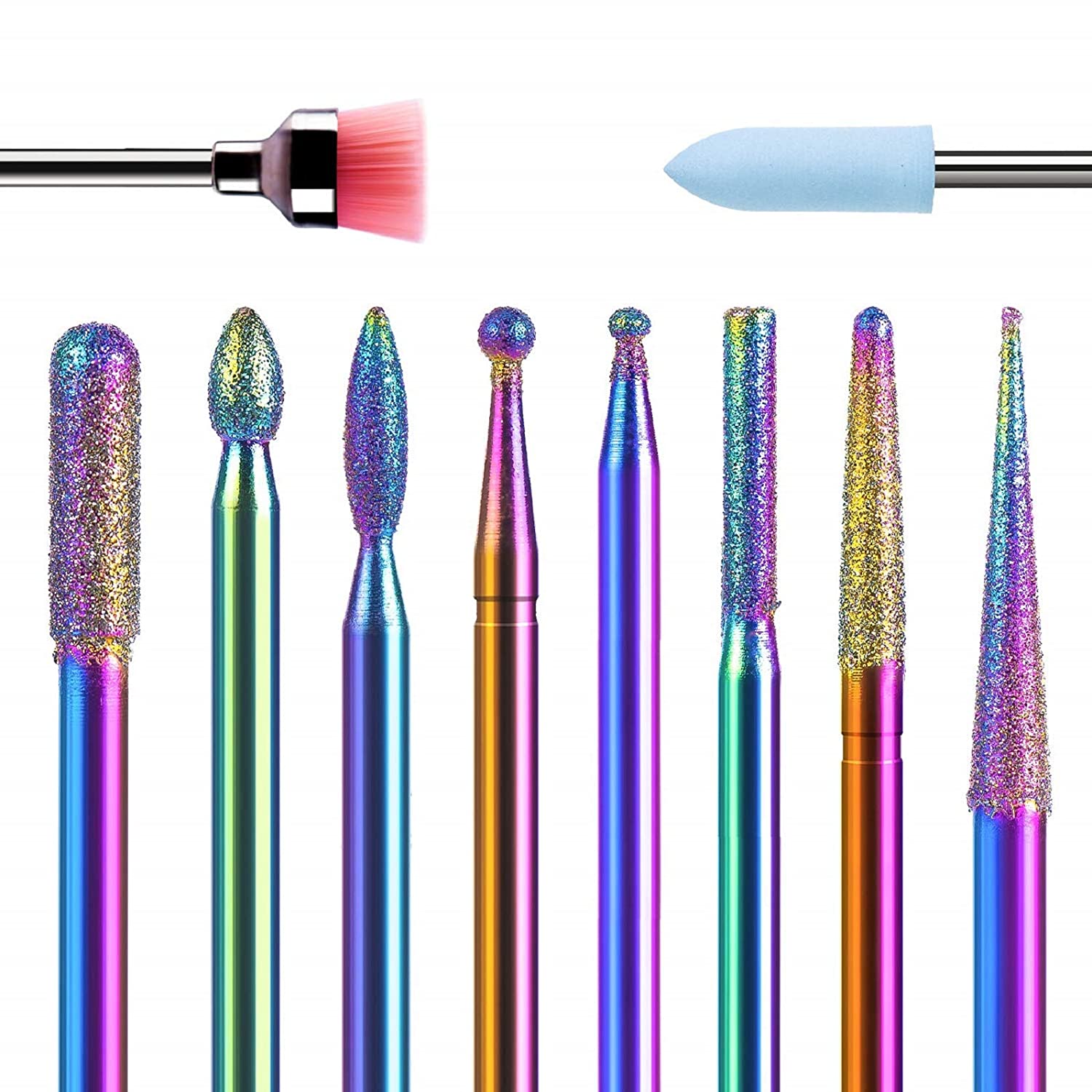 Colorful Diamond Cuticle Nail Drill Bits Set 10Pcs