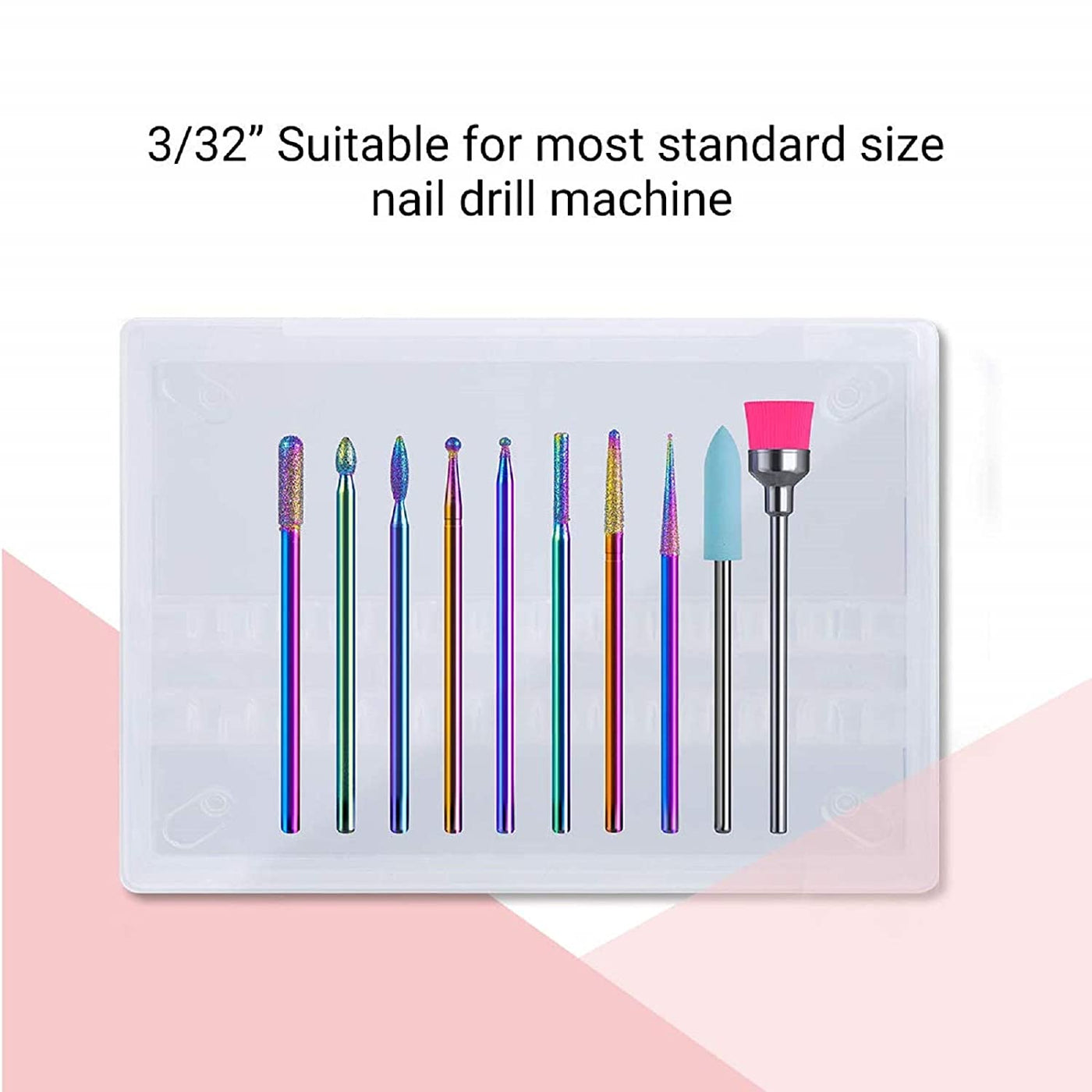 Colorful Diamond Cuticle Nail Drill Bits Set 10Pcs for salon and home